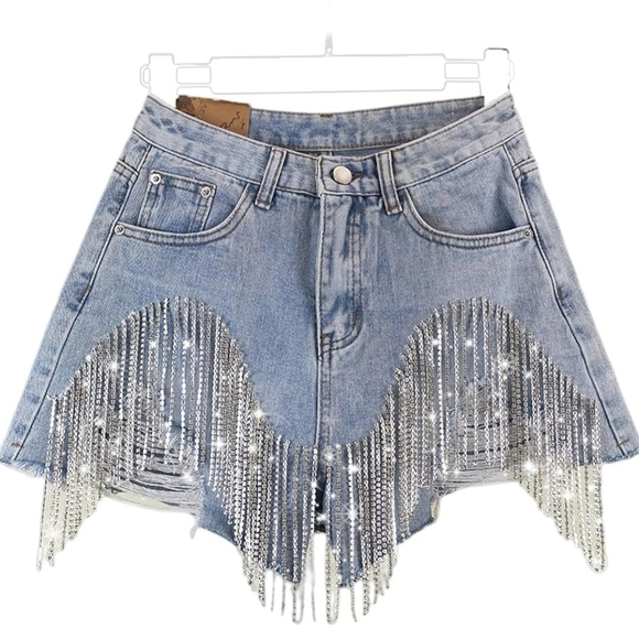 Denim Rhinestone Shorts - Picture 1 of 2